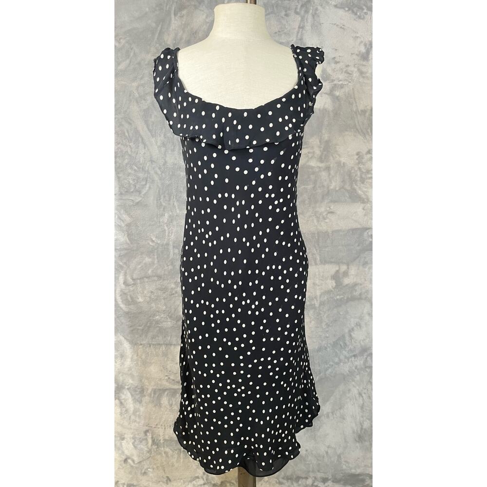 Vintage Y2K Babydoll Midi Slip Dress Polka Dot M/L Ruffle Bias Cute Party Black - Picture 3 of 11